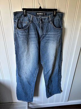 VTG Avirex Baggy Denim Jeans Light Wash Y2K Skater Hip Hop Men's 36x34 (36X32.5)